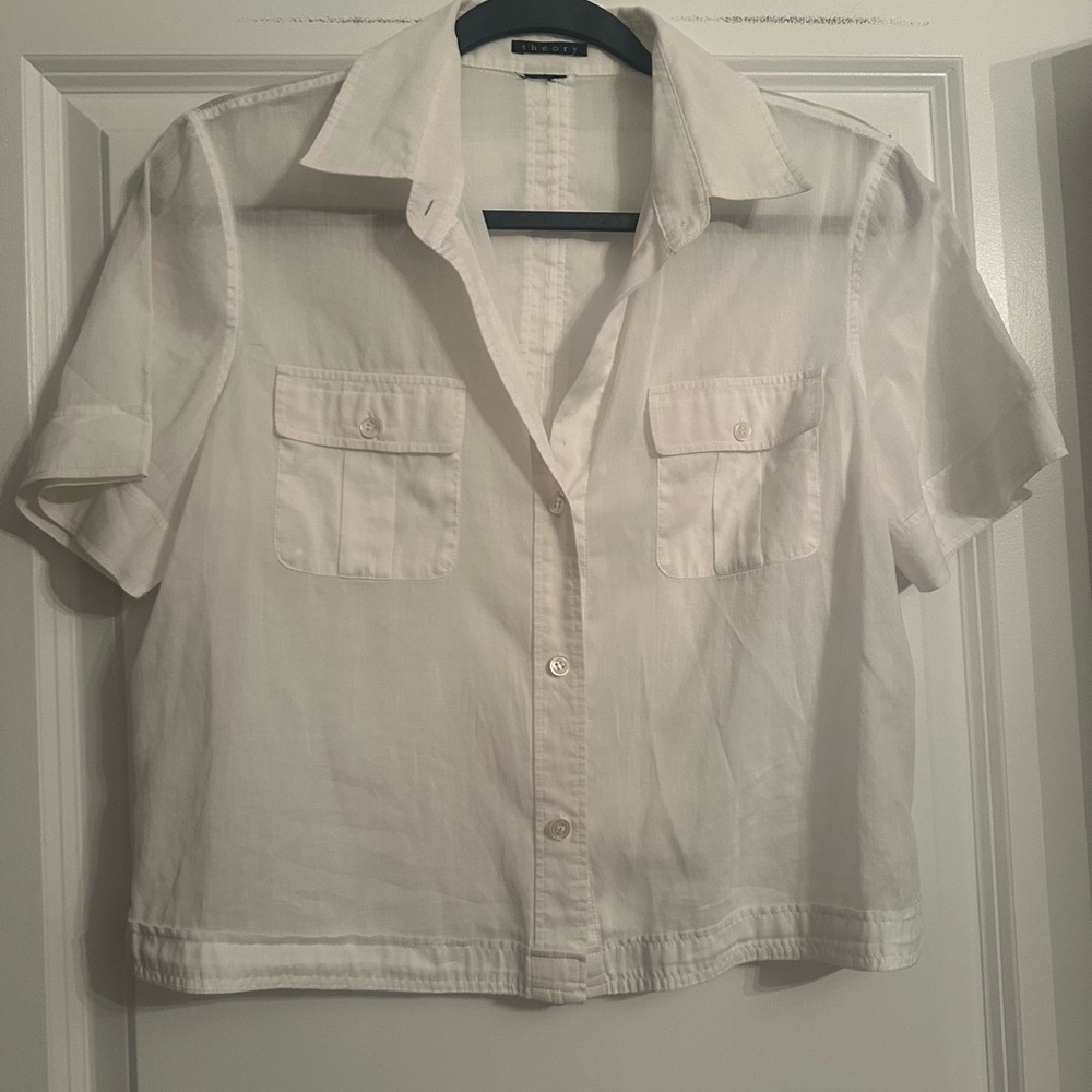 Theory White Short Sleeve Button-Up Shirt
